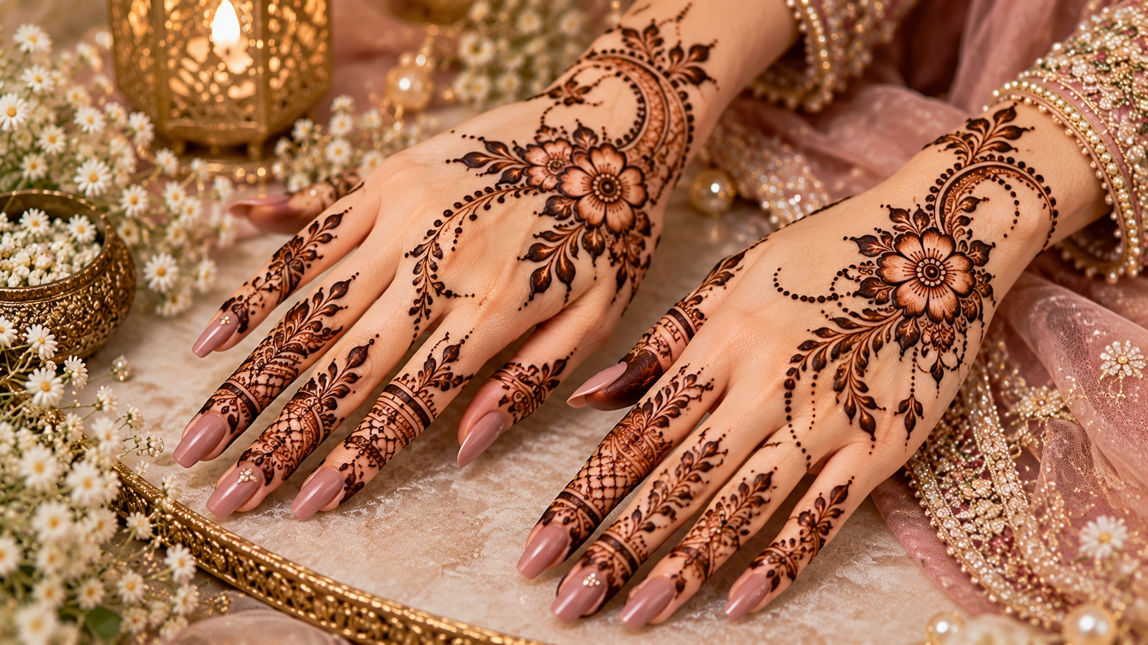 Elegant Party Mehndi Design with Floral Vines